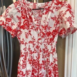 Chicwish White Maxi Dress with Red Floral Print